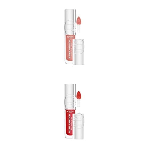 Pack L'Oréal Paris Plump Ambition - Aceite Labial voluminizador con Ácido Hialurónico, 24H de hidratación*, para labios 