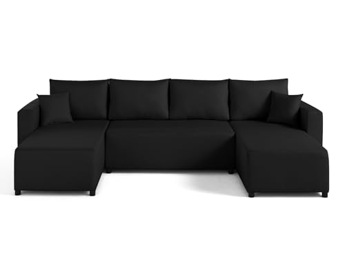 Bestmobilier - Canapé Panoramique en U Convertible avec Coffre Regala en Tissu - Canapé Lit - Grand Sofa XXL Noir 7 Places - Salon