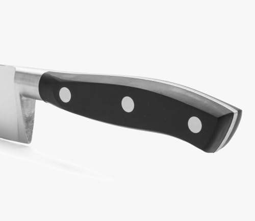Image of Arcos Forged Chef Knife 8 Inch Stainless Steel. Professional Cooking Knife for Cutting Fish, Meat and Onion. Ergonomic Polyoxymethylene Handle and 200mm Blade. Series Riviera. Color Black