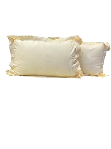 Image of VHC 100% Cotton Lace Pillow Cover /Case Set (Pack of 2)-Faun (Yellow)
