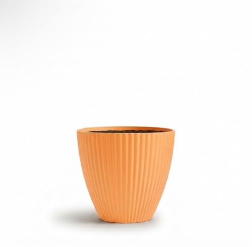 Image of Peach Plastic Flower Pot for Indoor & Outdoor Plants | Decorative Round Planter | Lightweight Garden Pot