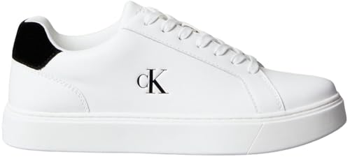 Calvin Klein Herren Cupsole Sneaker Classic Laceup aus Leder, Weiß (Bright White/Black), 41