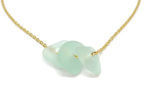 Sea Stamped Gold Choker Necklace With Sea Glass-Beach Necklaces For Women-Chokers For Teen Girls-Dainty Gold Necklace-Ocean Necklace #TOP2