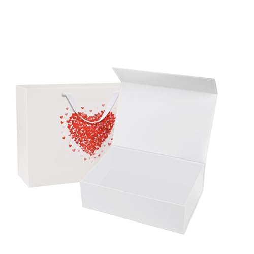 MALICPLUS Large White Gift Box with Magnetic Lid,13.5x9x4.1 Inch, with Bag