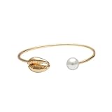 JEWEDECO Pulsera De Concha y Perlas De Diseño Simple Para Mujer Amiga o Familiar Accesorio De Moda Dorado Para Ocasiones Especiales