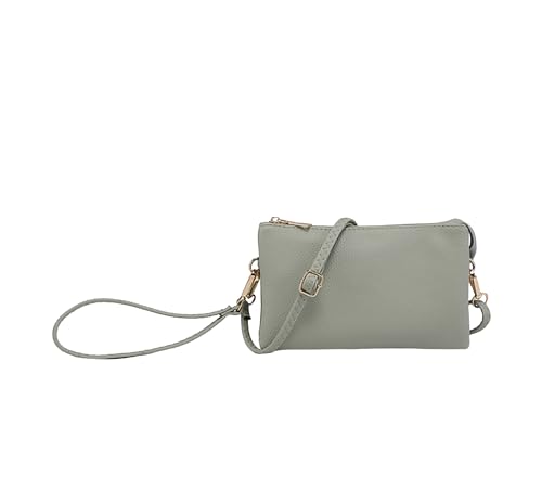 JEN & CO. Riley Vegan Leather Wristlet, Womens, Small Clutch, Adjustable, Detachable Strap, Convertible Crossbody, Shoulder Handbag, Purse - Pale Sage
