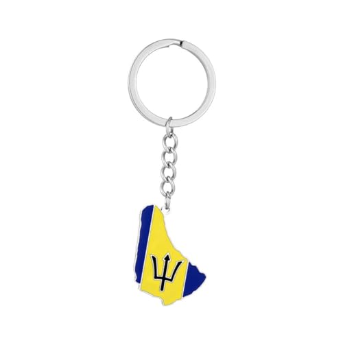 LUTAKU Porte-clés carte et drapeau de la Barbade pour homme et femme, pendentif carte de la Barbade, accessoires de bijoux en acier inoxydable, Argenté., taille unique