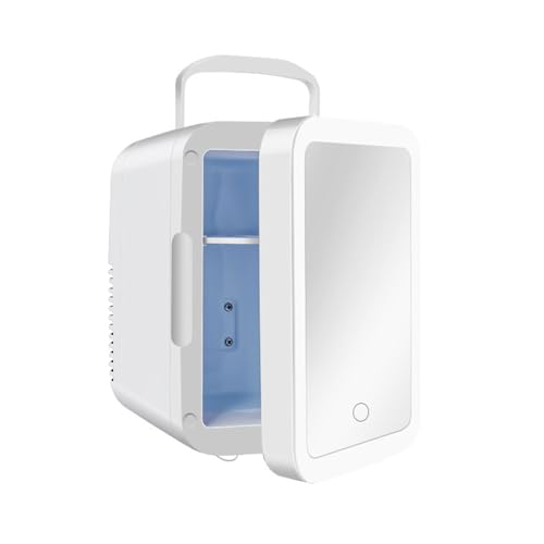 UNYQBFKM Mini Refrigerator, Personal Beauty Fridge, Mirrored Door with Dimmable LED Light, Thermoelectric Cooling and Warming Function with 12V DC & 220V AC for Bedroom, Car, Office