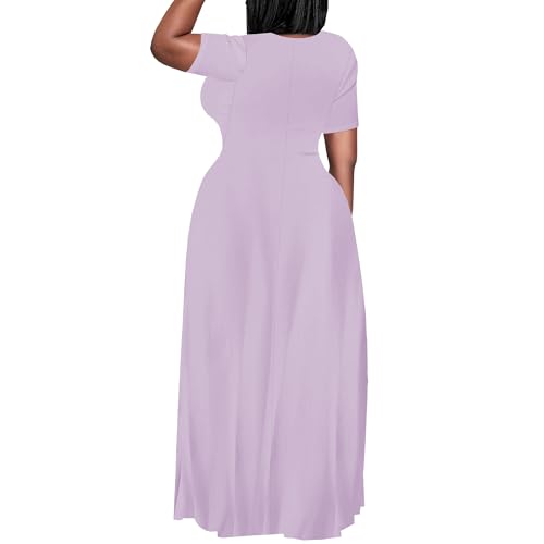 Image of SUZONANA Plus Size Maxi Dress for Curvy Women Summer Casual Sundress Short Sleeve Loose Vacation Dress