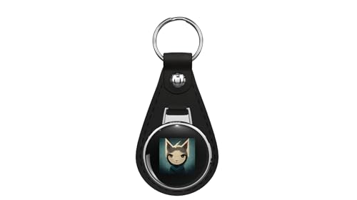 Cute-Cat-Anime-Style-Leather-Keychain-Stainless-Steel-Ring-for-Keys-Bags-or-Backpacks Cute Cat Anime Style Leather Keychain Stainless Steel Ring for Keys, Bags, or Backpacks - Image 1