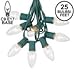 Novelty Lights C9 Clear Christmas String Light Set - 25 Foot, Indoor/Outdoor, Dimmable, Green Wire