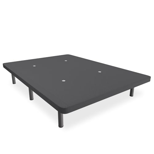 DUÉRMETE ONLINE - Base Tapizada 3D Transpirable con Estructura Estable y Bastidor Metálico Super Resistente + 6 Patas metálicas roscadas de 25cm, 150 x 190, Gris Oscuro