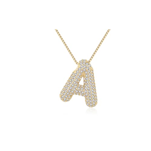 Bubble Letter Necklace Gold for Women，Charm Balloon Initial Letter Pendant Zirconia Inlaid Necklaces Fashion Gifts Jewelry