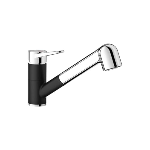 BLANCO WEGA-S II | Grifo de cocina en color negro plateado y cromo | alta presión | con manguera extraíble | válvula antirretorno | cartucho de cerámica | calidad asegurada del agua y ahorro de agua