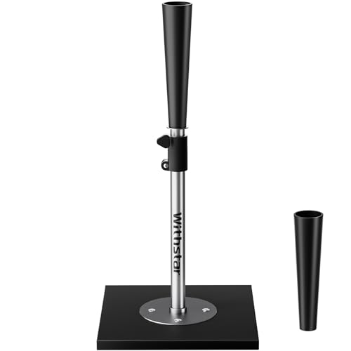 WithStar Portable Batting Tee for Baseball/Softball, Height Adjustment from 24-36 inch,Easy Transport Baseball Tee with Rubber Top,Heave Duty Base Hitting Tee for Kids/Youths/Adults(Silver)