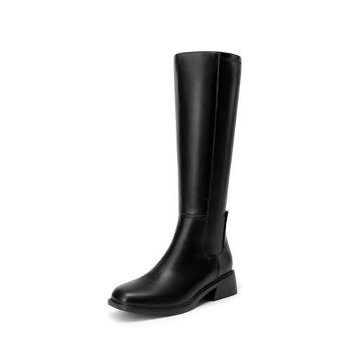 DREAM PAIRS Women's Knee High Boots Square Toe Low Block Heel Casual Comfort Riding Long Boots with Side Zipper,Size 8.5,Black,DWUMKB2530