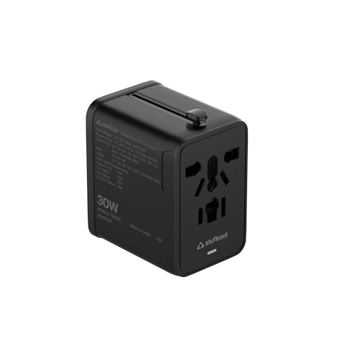 Image of Stuffcool Jetset Plus International Travel Adapter 30WGaNCharger Built-in 1ACSocket DualType-CPorts 1USB-A EU UK US AU Plugs Charges iPhone MacBook Air Android SamsungSuperFastCharging 200 Countries