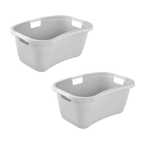 keeeper janne 2x Ergonomische Wäschewanne, Anti-Rutsch-Softgriffe, 50 l, Nordic Grey