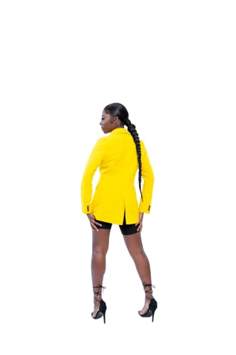 Allie B. Womens Casual Secure Yellow Blazer Button Stylish Standard Notch Lapel Business3