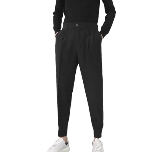 Men Spring Summer Slim Pleated Pants Elastic Waist Lightweight Blazer Trousers Streetwear