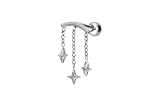 PIERCINGLINE Piercing de titanio con rosca interior, arco + 3 estrellas, color oro rosa, negro, dorado, plateado, Stablänge: 6mm, Titanio, sin gema