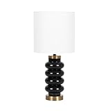 Kate and Laurel Rogala Modern Glass Bedside Table Lamp, 8 x 8 x 18, Blake and Antique Brass, Decorative Sculpted Bubble Tabletop Desk Lamp with Linen Shade for Living Room Decor