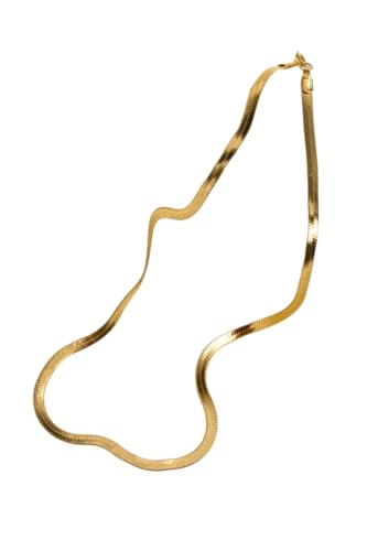 Image of Golden Flat Herringbone Chain Necklace, Sleek Lightweight Elegant Accessory for men and women