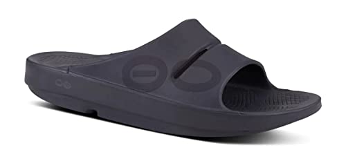 Image of OOFOS OOahh Slide, Matte Black - Men's Size 14, Women's 16 Lightweight Recovery Footwear Reduces Stress on Feet, Joints & Back Machine Washable 16 Women /14 Men