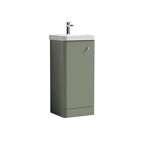 Balterley Vanity Unit with Basin Floor Standing, Soft Close Single Door with Handle & Thin Edge Sink, Bathroom Vanity Units with Basin, Bathroom Sink Storage Cabinet - 405 x 355 x 864mm (Green)