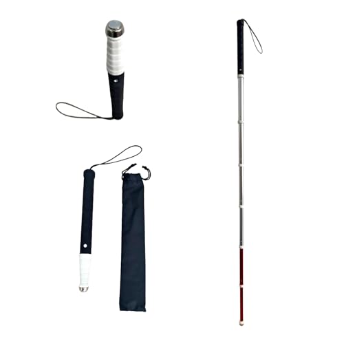 Aisenth Telescopic Retractable White Cane for Blind-Foldable Mobility Stick with Wrist Strap&Storage Pouch Non-Slip Sweat-Absorbent Handle Fixed Alloy Tip|Lightweight Portable Blind Walking Cane Stick