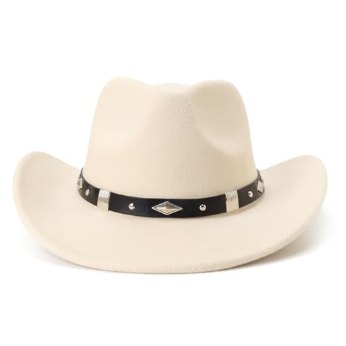 Image of DRESHOW Cowboy Hat for Women and Men Western Felt Cowboy Cowgirl Hat Wide Brim Belt Buckle Retro Fedora Hats Unisex Caps