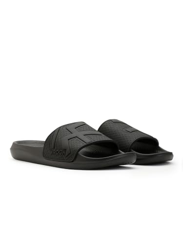 Image of Wrogn Men's Anti-slip Sliders | EVA Lightweight Sole | Slip-on Comfort Slides | UK 6-11 | Black | 7