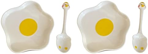 Cabilock 2sets for Cartoon Dry Plate Dessert Egg Delicate with Salad Fried Painted Spoon Food Fruit Gadgets Appetizer Dinner Kitchen Pasta Shaped Snack Dining Serving Home