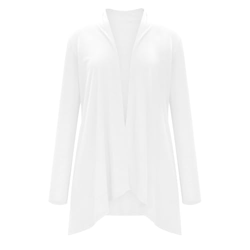 Long Sleeve Cardigan for Women Casual Open Front Dressy Fall Draped Coat Lightweight Cover Up Shrugs Sweater Pocket (X-Large,White)