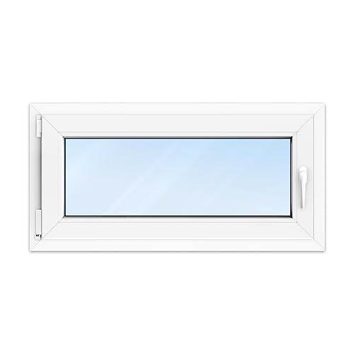 FENSTERVERSAND - Kellerfenster 100x50 Kunststofffenster Weiß - 2-fach Verglasung Klarglas - Dreh- & Kippfenster, hochwertig isoliertes Fenster 100x50 - DIN links - BxH: 1000x500 mm, 70 mm Profil