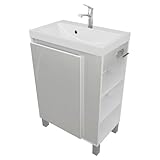 paplinskimoebel - Waschbecken mit Unterschrank SEVA, 57 cm Breite, Waschtisch Stehend oder Hängend, Badmöbel Set für Badezimmer, Waschbeckenunterschrank mit Toilettenpapierhalter - Weiß