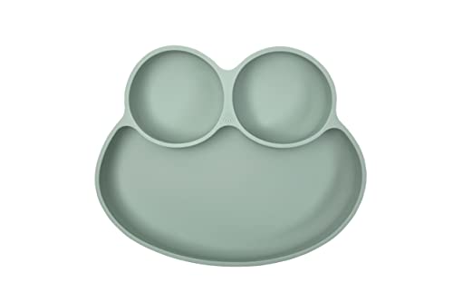 Image of Abiie Octopod Frog Silicone Plates with Suction - Spill Proof, Easy to Clean - BPA-Free Bowl - Suction Plates for Baby and Toddler - Training & Feeding Divided Grip Dish (Sage Green)