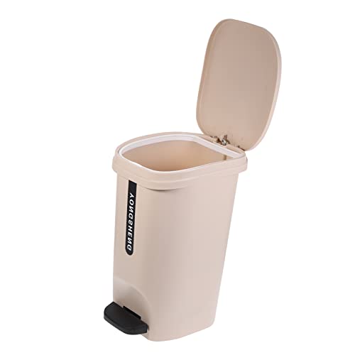 Bote de basura cuadrado beige de 10 L con tapa y pedal