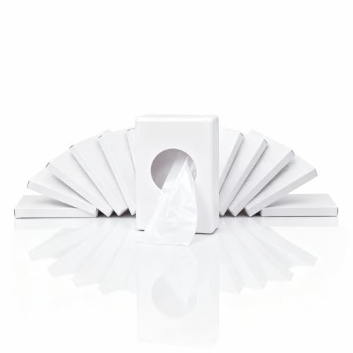 PE-Hygienebeutel Set mit Kunststoffspender Hygienebeutelspender für Damenbinden und Tampons hygienisch und diskret in Weiß und Chrom (Weiß)