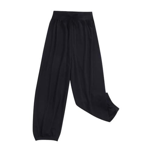 Girls Pleated Cuffed Jogger Pants Lightweight Breathable Ice Silk Trousers Elastic Waist Active Track Pants
