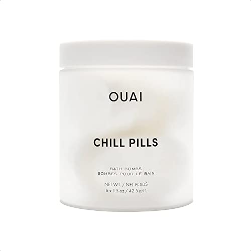 OUAI Chill Pills. Escape to Your Own Relaxing Spa with Jasmine and Rose Scented Bath Bombs. Unwind While Jojoba, Safflower and Hemp Seed Oil Improve Texture, Moisturize and Calm Skin. (6 x 1.5 oz)