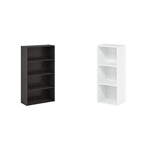 Furinno Pasir 4-Tier Bookcase / Bookshelf / Storage Shelves, Espresso & Luder Bookcase / Book / Storage , 3-Tier, White #TOP6