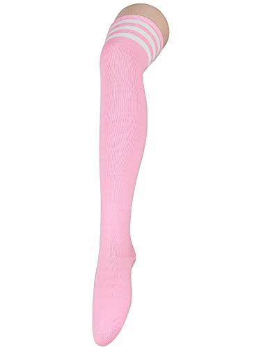 Azue Women Thigh High Socks - Athletic Stripes Over Knee High Socks - 1 Pack Pink White