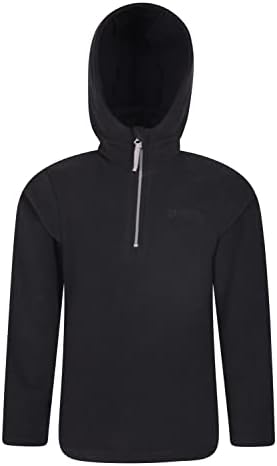 Mountain Warehouse Camber Kids Microfleece Hoodie - Breathable Childrens Pullover, Hoodie, Microfleece, Quick Dry, Lightweight Sweatshirt - For Spring, Walking Black 9-10 Years