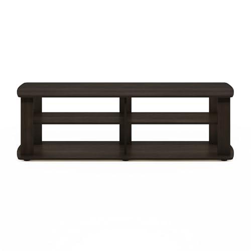 Image of Furinno Nelly TV Stand, 3-Tier Entertainment Center with Open Shelves Storage, TV Console for TV up to 55 Inch, Soft Edges, for Living Room, Bedroom, Dark Brown