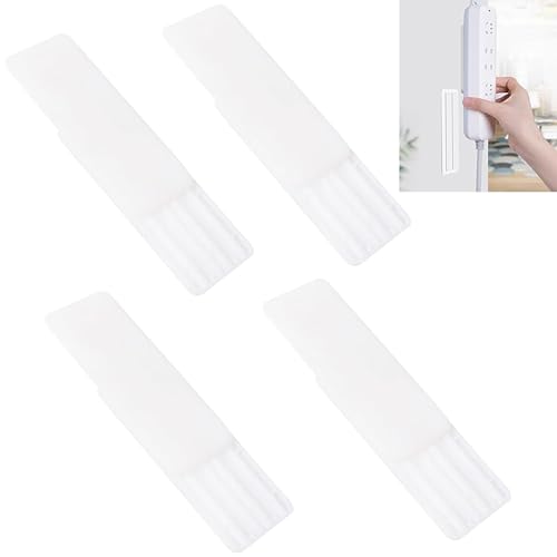 Soporte adhesivo para escritorio para enchufe, soporte para socket sin perforaciones, gestión de cables y protector contra sobretensiones, soporte de montaje de enchufe para escritorio (4 piezas), pequeño, blanco miniatura 1