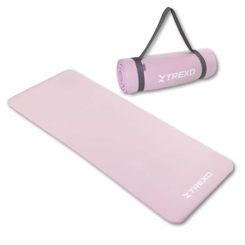TREXO Tapis d'Exercice en NBR Couleur Rose Clair 183 x 61 cm Matériau Exceptionnellement Durable et Flexible 15 mm d'Épaisseur avec Structure Antidérapante...