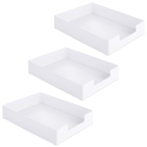 MUXHEL 3 Pcs White Letter Tray, Stackable A4 Size Paper Tray Organizer, ABS Plastic Desk Tray Document Tray for Magazines, Folders, Notebooks, Stationery