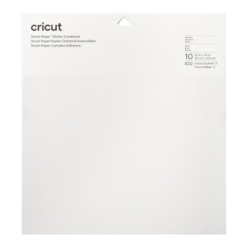 Cricut Smart Paper Sticker Cardstock | 10 Sheets | 33Cm X 33Cm | White, Carta, 33 X 33 Cm