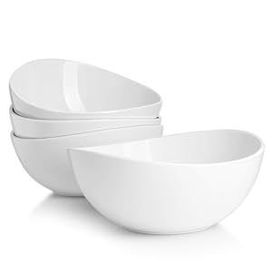 Sweese 8 Inch Porcelain 42 oz Serving Bowls Set of 4, for Salad | Soup | Snacks | Pasta – Microwave, Dishwasher, and Oven Safe – White